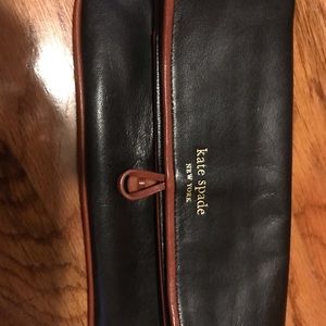 Kate spade black leather wallet with polka dot